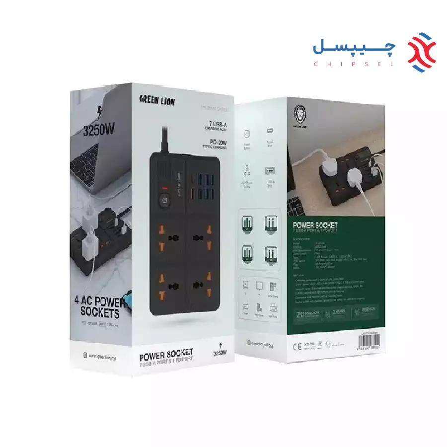 چندراهی و محافظ برق 3250 وات گرین لاین مدل GNPS7UPDUK